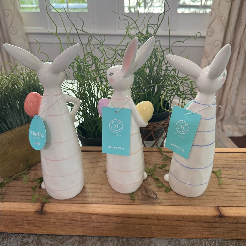 MARTHA STEWART 2025 STRIPED CERAMIC EASTER BUNNIES WITH ATTITUDES! - Picture 6 of 7